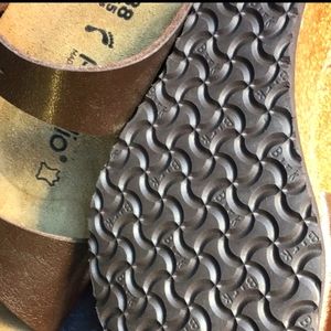 Birkenstock • Papillio Edina - Bronze leather heeled wedges